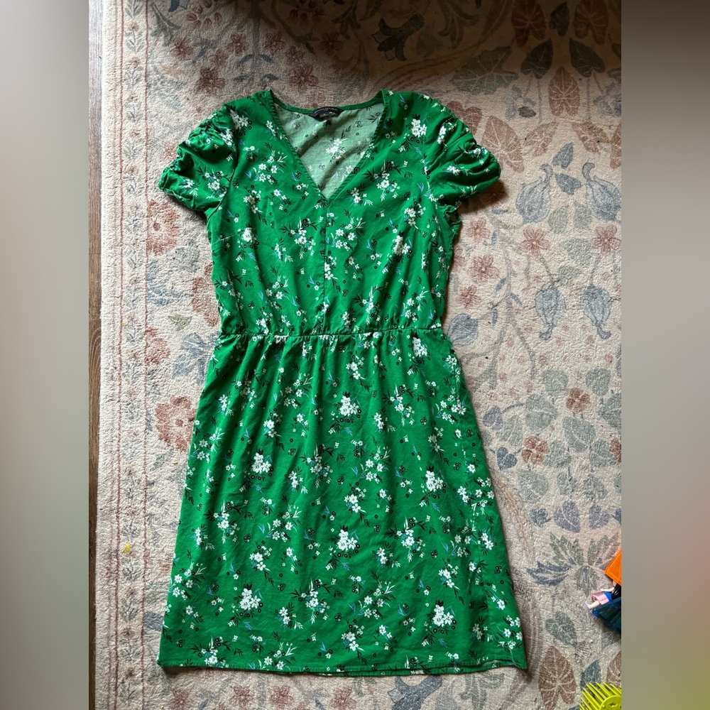 Banana Republic Green Floral V-Neck Dress